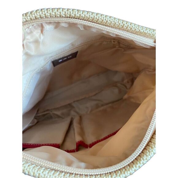 The sak crochet bag with red leather adjustable, trim shoulder bag, 8 x 12 - Picture 5 of 6